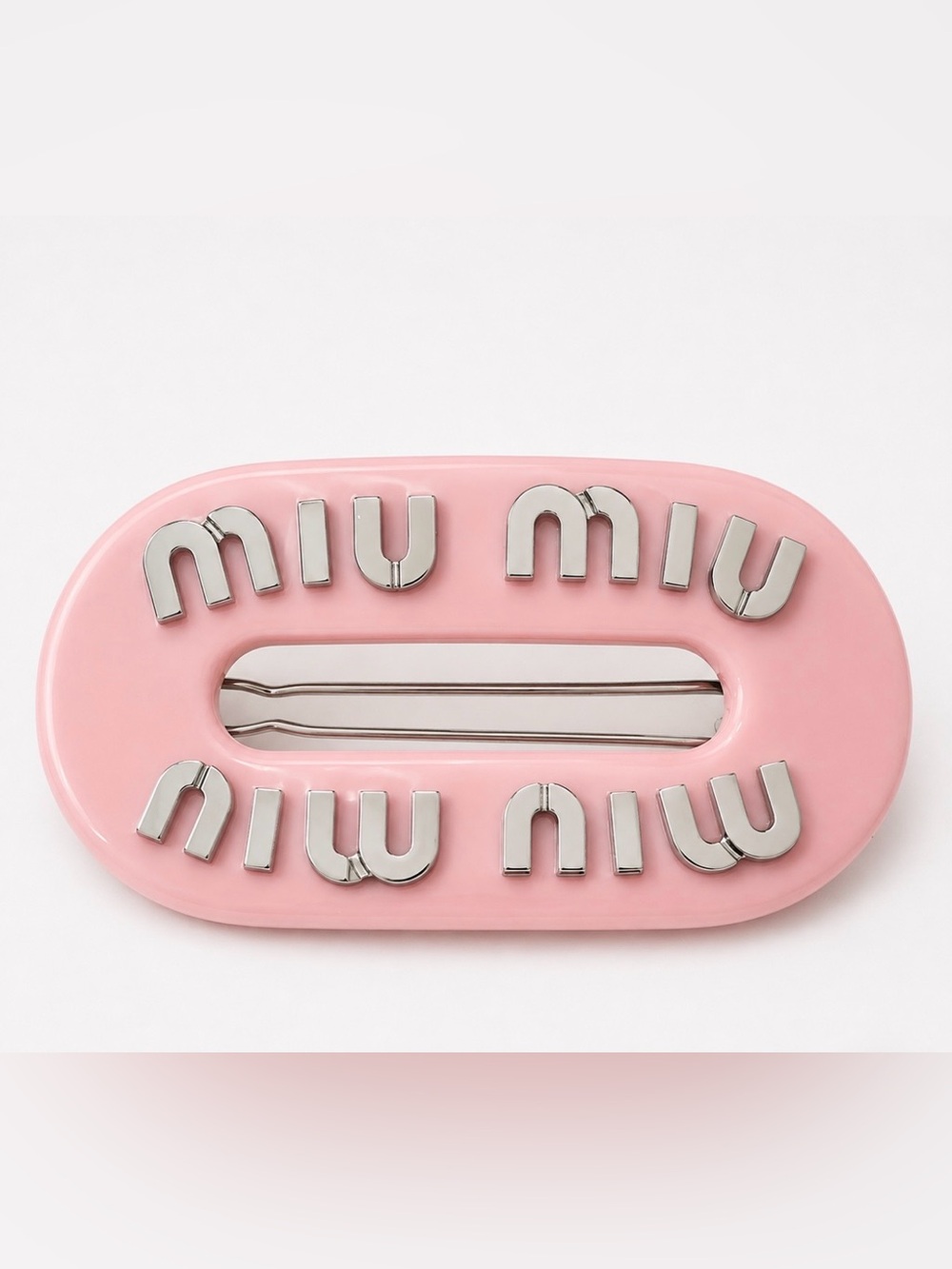 Miu Miu Pink Enamel Logo Hair Clip full inclusion